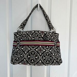 Vera Bradley Barcelona Satchel Black White Floral Quilted Cotton Retired 2010